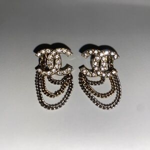 Chanel Crystal Chain CC Earrings Gold (2021)